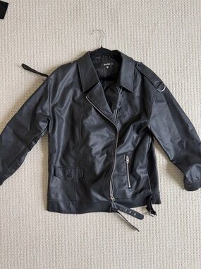 Missguided Black Oversized Faux Leather Jacket